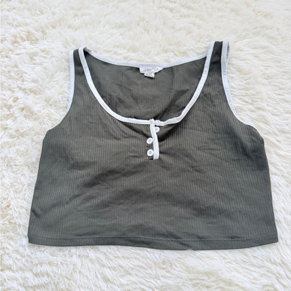 Capella  Dark Green Crop Top with White Accents